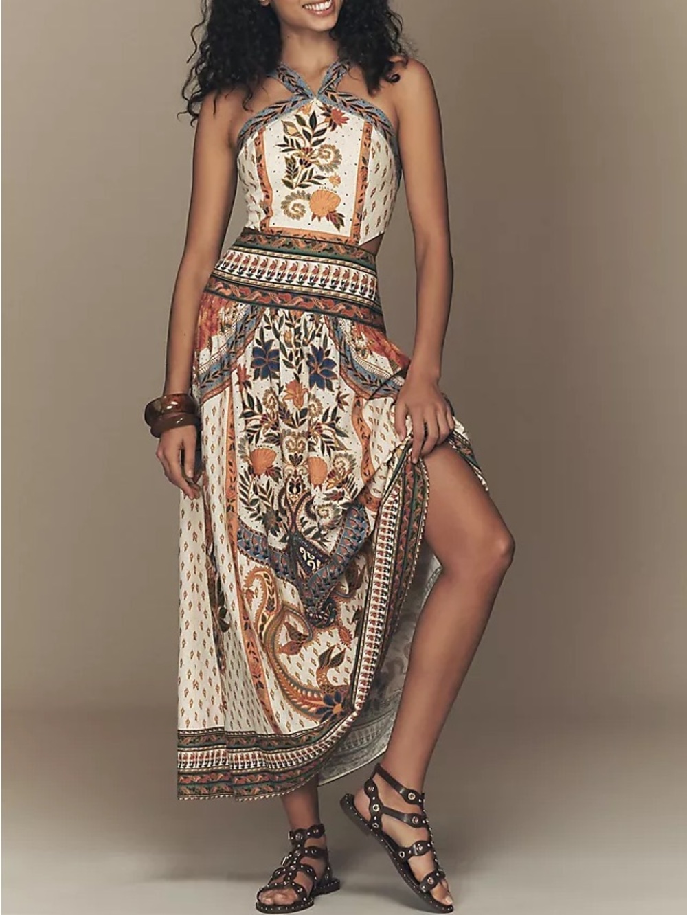Farm Rio x Anthropologie Linen Blend Halter Dress Size Large NWT